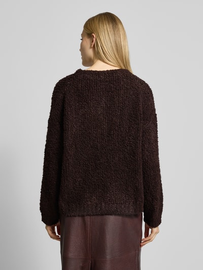 VILLA SOPHIE Loose fit gebreid jack met wol Donkerbruin - 5