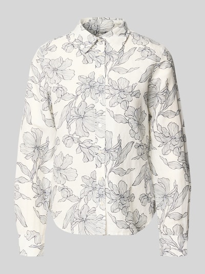 Produktfoto, Regular Fit Bluse aus Leinen-Baumwoll-Mix von Gant im Allover-Look mit Hemdblusenkragen und Knopfleiste, florales Schwarz-Weiß-Muster