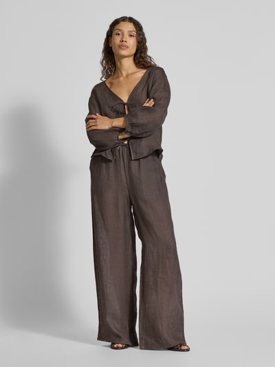 Christian Berg Woman Wide Leg Leinenhose mit Eingrifftaschen Schoko 1