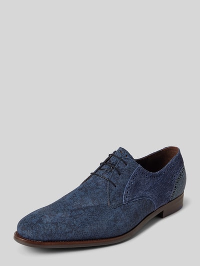 Floris Van Bommel Leren derbyschoenen met structuurmotief, model 'De Stapper' Marineblauw - 1