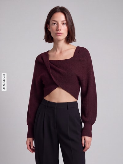 PIECES Regular Fit Pullover in Wickel-Optik Modell 'AVA' Bordeaux 4