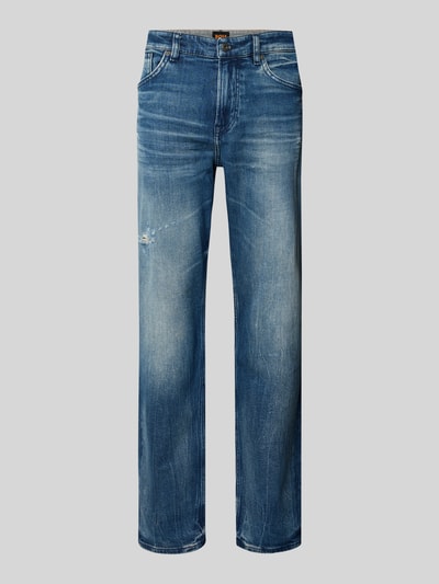 Produktfoto, Regular Fit Straight Leg Jeans aus Baumwoll-Mix Modell 'RE.MAINE BO VISIBLE' von BOSS Orange in blauem Used Look, 5-Pocket-Design, Denim