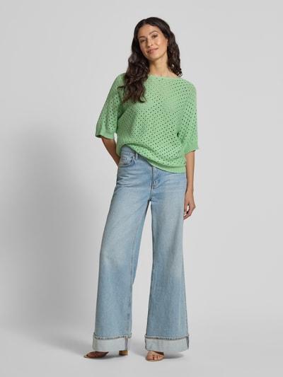 ZABAIONE Gebreide pullover met ajourpatroon, model 'Ho44liday' Rietgroen - 1