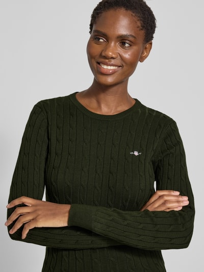 Gant Strickpullover mit Zopfmuster Dunkelgruen 3