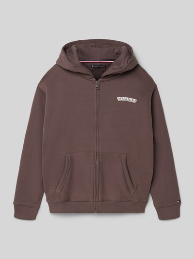 Produktfoto, Regular Fit Sweatjacke aus reiner Baumwolle von Tommy Hilfiger Teens, efekt: jednolity kolor, krój regular fit, zamek błyskawiczny, napis z logo, wyhaftowane logo, kaptur, długie rękawy, zakończenia i dół prążkowane, boczne wpuszczane kieszenie, dzianina dresowa, 100% bawełna