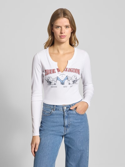 TRUE RELIGION Kort shirt met lange mouwen en labelprint, model 'BUDDHA' Wit - 4