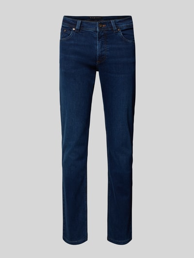 Produktfoto, Regular Fit Jeans mit Eingrifftaschen von Bugatti in dunklem Blau, Baumwoll-Elasthan-Mix, Herren, Knopf- und Reißverschluss