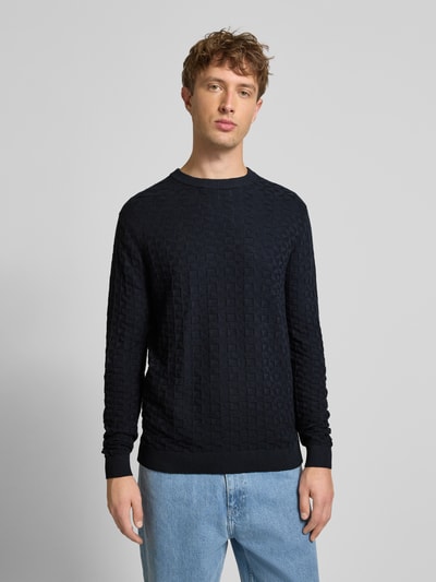 Only & Sons Regular Fit Strickpullover mit Strukturmuster Modell 'KALLE' Dunkelblau 4
