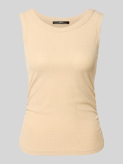 Produktfoto, Tanktop aus Viskose-Mix mit Rundhalsausschnitt von zero, Körpernaher-Schnitt, Feinripp, beige, Rückenlänge 54 cm Größe 36
