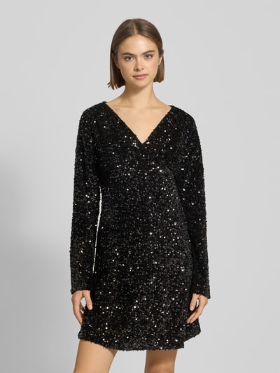 Pieces Sukienka mini cekinowa z aksamitu model ‘KAM’ Czarny 4
