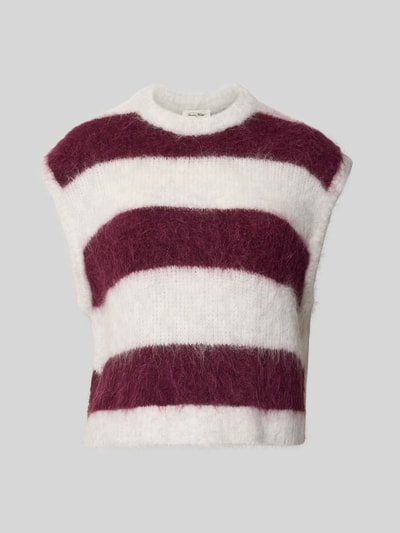 Produktfoto, Regular Fit Pullunder aus Alpaka-Mix Modell 'NIBY' von American Vintage, elastisches Material, breite bordeauxrote und weiße Streifen, Stehkragen, Damen Pullunder.