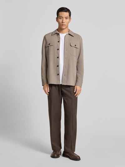 Matinique Regular fit overhemdjack met kentkraag, model 'Damo' Taupe - 1
