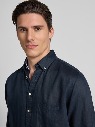 Fynch-Hatton Regular fit linnen overhemd met button-downkraag Marineblauw - 3