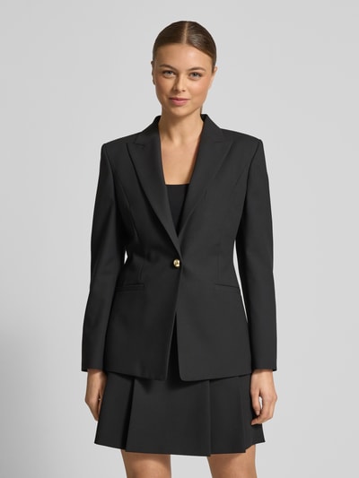 Frauenmodel trägt Regular Fit Kurzblazer mit Viskose-Anteil Modell 'ABIRE' von HUGO, Optik: Unifarben, feine Webstruktur, Ganzkörperansicht von vorne.