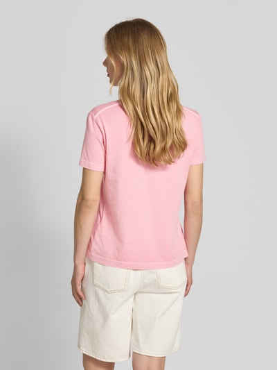 Gant T-shirt met geribde V-hals Felroze - 5