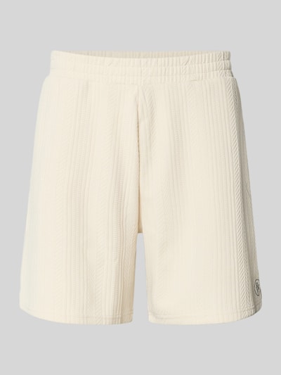 Produktfoto, Shorts mit Strukturmuster und elastischem Bund von REVIEW in Creme mit Regular-Fit, aus Material-Mix mit Stretch-Anteil.