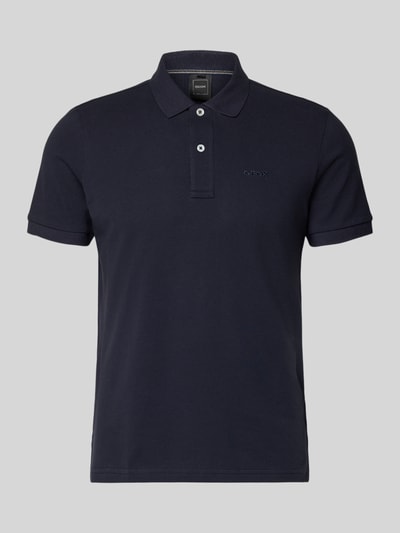 Produktfoto, Slim Fit Poloshirt mit Logo-Stitching von Geox in dunkelblauer Baumwolle mit Strukturmuster, Kurzarm, Polokragen