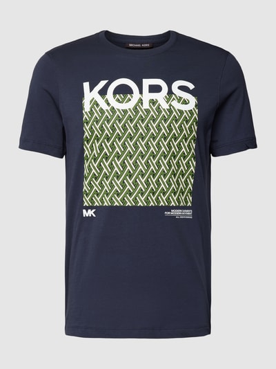 Michael Kors T-shirt z nadrukowanym motywem i logo model ‘LATTICE KORS’ Ciemnoniebieski 2