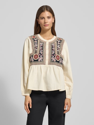 Bash Regular Fit Bluse mit floralem Stitching Modell 'Alec' Ecru 4