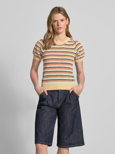 Pepe Jeans Regular Fit Strick-Shirt mit kurzem Arm Modell 'KAMIA LUREX' Beige 4