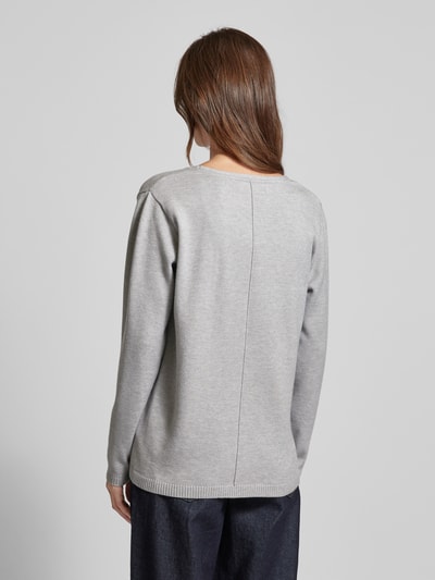 FREE/QUENT Gebreide pullover met V-hals, model 'Claura' Lichtgrijs gemêleerd - 5