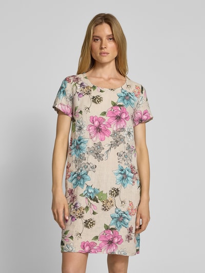 ZABAIONE Knielanges Leinenkleid mit Rundhalsausschnitt Beige 4