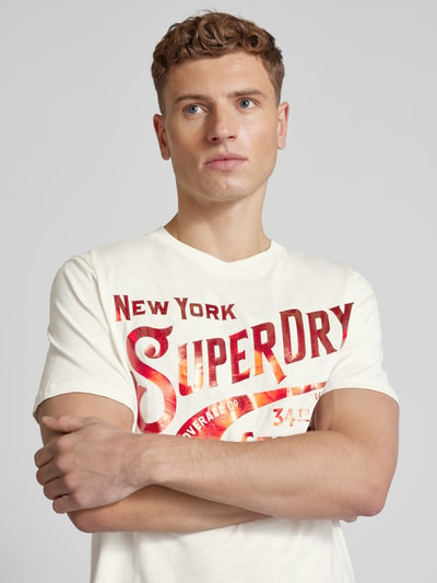 Superdry T-shirt z nadrukiem z logo model ‘METALLIC WORKWEAR’ Złamany biały melanż 3