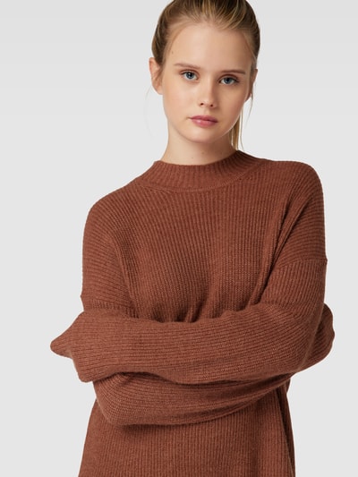 Only Gebreide jurk met turtleneck, model 'KATIA' Middenbruin - 3