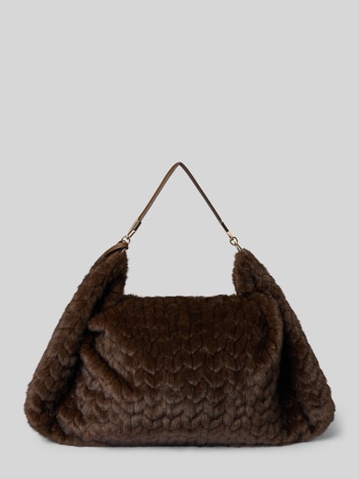 Produktfoto, Hobo Bag aus Kunstfell von Liu Jo White in Braun, Strukturmuster, Reißverschluss, schmaler Schulterriemen, Zier-Anhänger