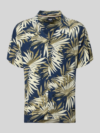 Produktfoto, Regular Fit Freizeithemd aus reiner Viskose Modell 'BEACH SHIRT' von BOSS in Dunkelblau mit beigem Beach-Print und glatter Textur für Herren