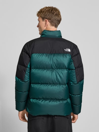 Männermodel trägt Regular Fit Jacke mit Daunen-Feder-Füllung Modell 'Diabolo' von The North Face in Grün und Schwarz, Stepp-Optik, Ganzkörperansicht Rückansicht.