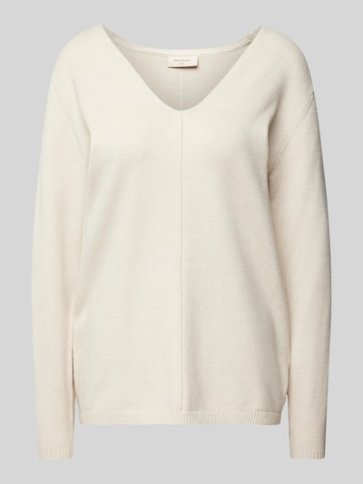 FREE/QUENT Gebreide pullover met V-hals, model 'Claura' Beige - 2