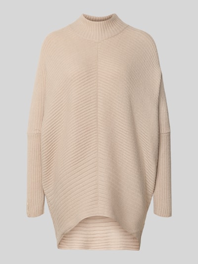 Produktfoto, Strickpullover mit Stehkragen von Apricot in Beige, Material-Mix mit Stretch-Anteil, Relaxed Fit, Teilungsnähte, strukturierte Oberfläche