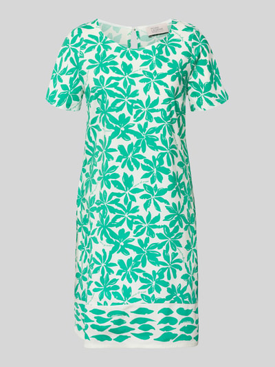 Produktfoto, Relaxed Fit Kleid mit floralem Allover-Print von ROBE LÉGÈRE im elastischen Baumwoll-Mix, grün-weißes Muster, Rundhalsausschnitt, kurzärmelig, florale Textur