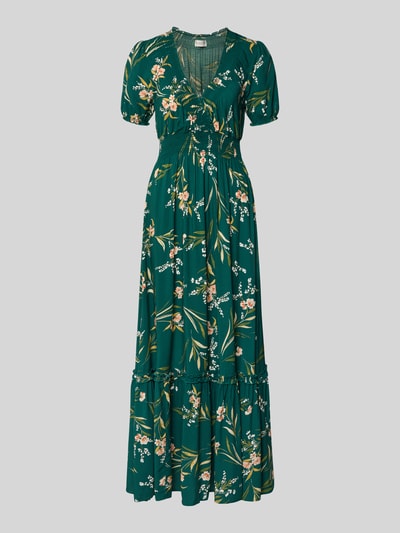 Produktfoto, Maxikleid aus Viskose mit V-Ausschnitt von Apricot, zielony kolor, krój A-linie, wzór allover, elastyczna talia, długość 123 cm w rozmiarze S, szerokość w rozmiarze S: 32 cm, długość rękawa w rozmiarze S: 22 cm, miękka tekstura