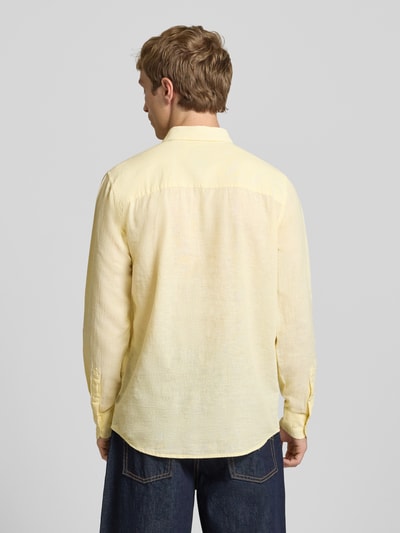 ONLY & SONS Slim Fit Freizeithemd aus Baumwoll-Leinen-Mix Modell 'CAIDENLS SOLID' Hellgelb 5