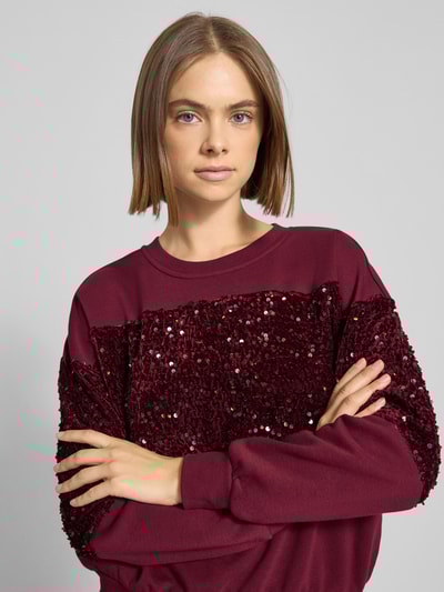 Pieces Regular fit sweatshirt van katoenmix met pailletten, model 'NANCY' Bordeaux - 3