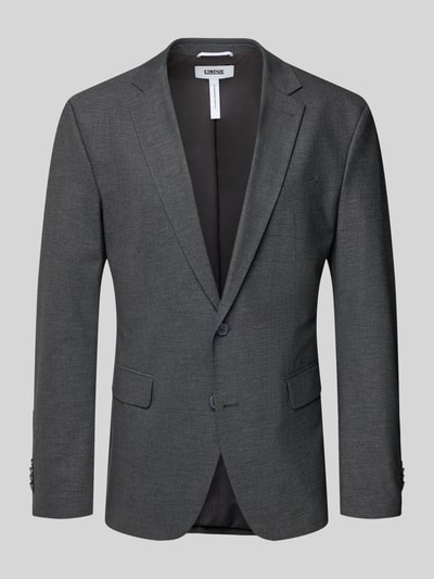 Produktfoto, Slim Fit Sakko mit Schurwoll-Anteil Modell 'Totti' von CINQUE in Dunkelgrau, Reverskragen, Knopfleiste, Pattentaschen, glatte Textur