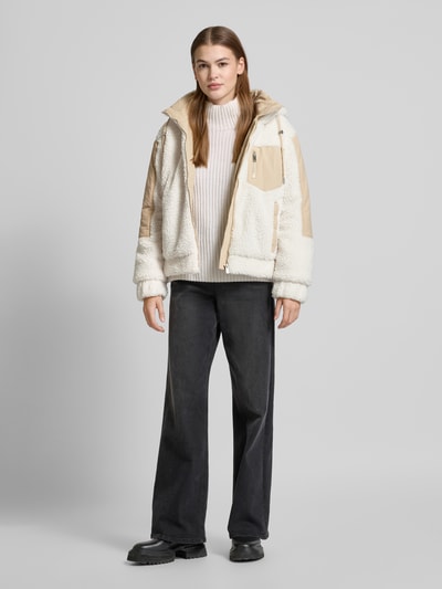 Tom Tailor Denim Regular Fit Teddy Jacke mit Kapuze aus Materialmix  Offwhite 1