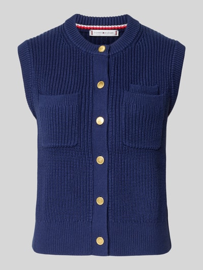 Produktfoto, Regular Fit Strickweste aus reiner Baumwolle von Tommy Hilfiger, Optik: Unifarben, Verschluss: Knopfleiste, Strick, Brusttaschen, Logo-Applikation.