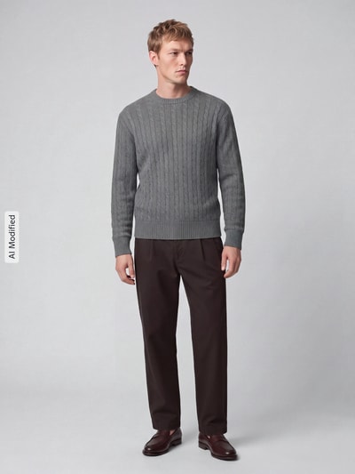 Selected Pullover mit Zopfstrickstruktur Mittelgrau 1