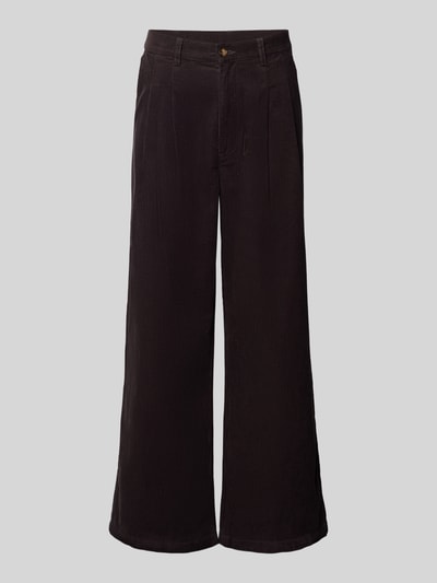 Produktfoto, Flared Cut Cordhose mit Gesäßtaschen Modell 'HERITAGE' von PROHIBITED aus reiner Baumwolle, dunkle Farbe, sichtbare Struktur, Bundweite 44 cm und Innenbeinlänge 80 cm