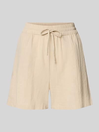 Produktfoto, Regular Fit Bermudas aus reiner Baumwolle Modell 'TIZANA' von Only in Beige, elastischer Bund mit Tunnelzug, seitliche Eingrifftaschen, Flammgarn-Struktur