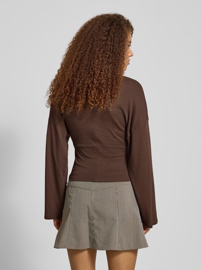 Noisy May Shirt met lange, wijde mouwen, model 'EDEN' Donkerbruin - 5