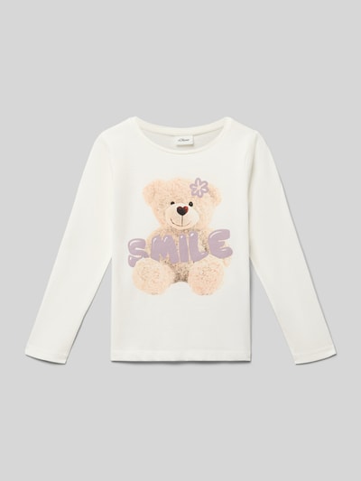 s.Oliver RED LABEL Bluzka z długim rękawem o kroju regular fit z mieszanki dżerseju i bawełny Biały 1