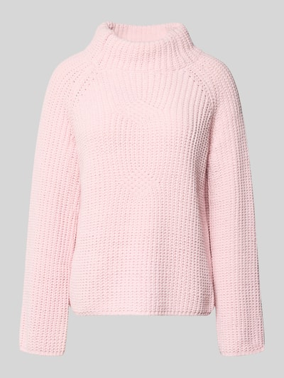 Produktfoto, różowy Sweter z dzianiny z grubym ściegiem, stójka, krój regular fit, Model 'Basic Chenille' od monari, długość tyłu 61 cm, długość rękawów 56 cm