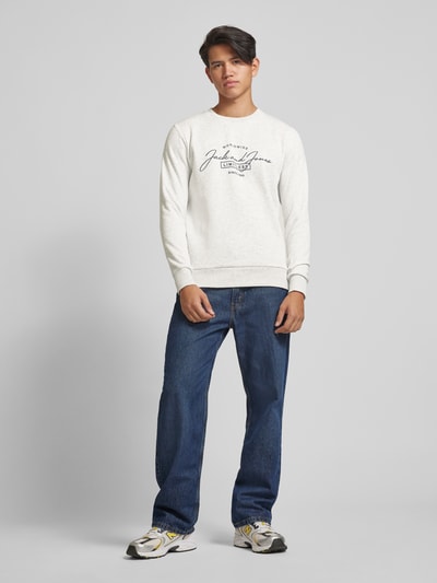 Jack & Jones Sweatshirt met labelprint, model 'FERRIS' Offwhite gemêleerd - 1