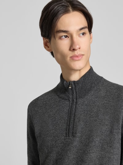 BOSS Bluza z kołnierzem o kroju regular fit z mieszanki żywej wełny i bawełny model ‘HETTORE’ Czarny 3