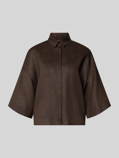 Produktfoto, Boxy Fit Leinenbluse mit 3/4-Arm Modell 'RITO' von MM by Max Mara, Optik: Unifarben, Passform: Boxy-Fit, Kragenform: Hemdblusenkragen, Rückenpasse mit Cacharel-Falte, verdeckte Knopfleiste, Material: reines Leinen