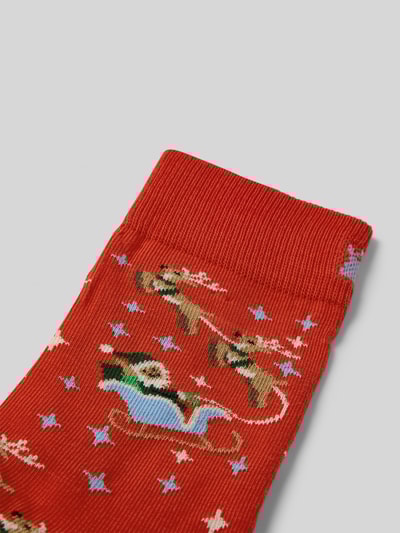 Happy Socks Sokken met motiefstitching, model 'Sleigh' Rood - 2
